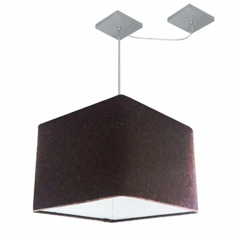 Lustre Pendente Quadrado Com Desvio De Centro Vivare Md-4268 Cúpula Em Tecido 35x35cm - Bivolt Café 127/220v