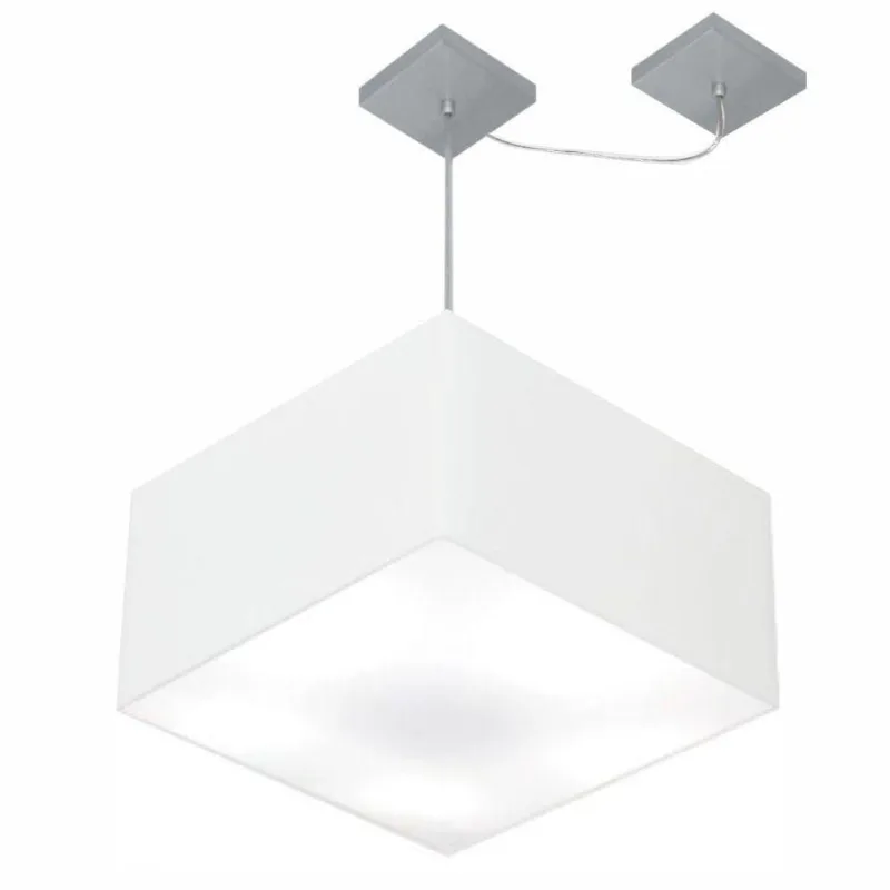 Lustre Pendente Quadrado Com Desvio De Centro Vivare Md-4271 Cúpula Em Tecido 40x40cm - Bivolt Branco 127/220v