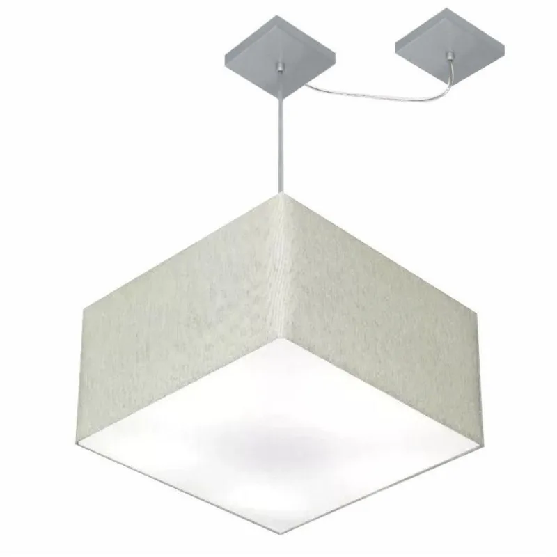 Lustre Pendente Quadrado Com Desvio De Centro Vivare Md-4271 Cúpula Em Tecido 40x40cm - Bivolt Rustico-cinza 127/220v