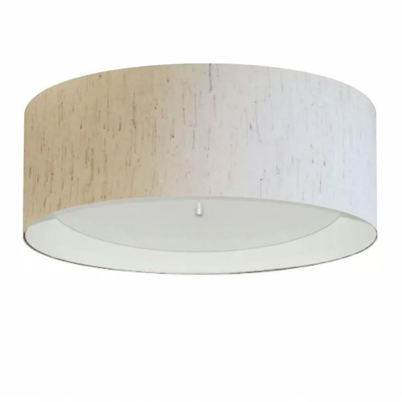 Plafon Cilíndrico Duplo Vivare Md-3008 Cúpula Forrada Em Tecido Bivolt Linho-bege-branco 127/220v
