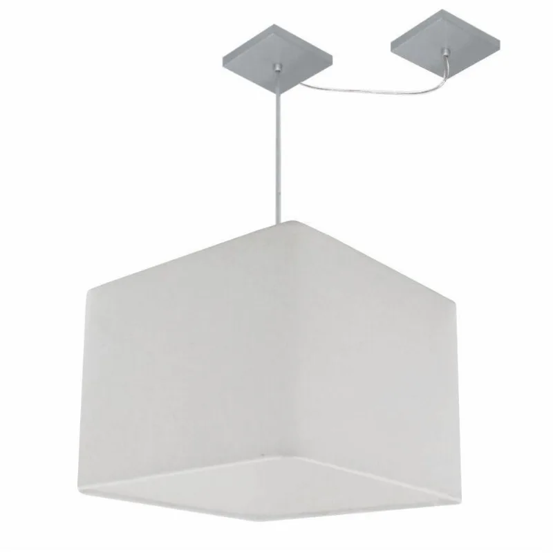 Lustre Pendente Quadrado Com Desvio De Centro Vivare Md-4269 Cúpula Em Tecido 40x40cm - Bivolt Branco 127/220v