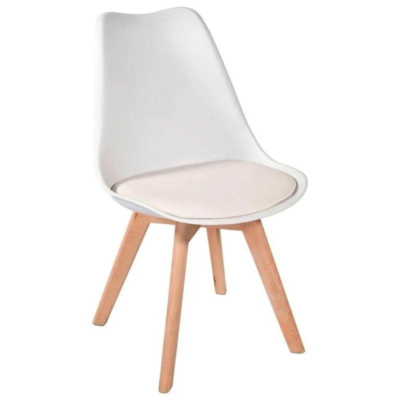 Cadeira Leda Charles Eames Saarinen Wood Com Almofada Branca - Universal Mix