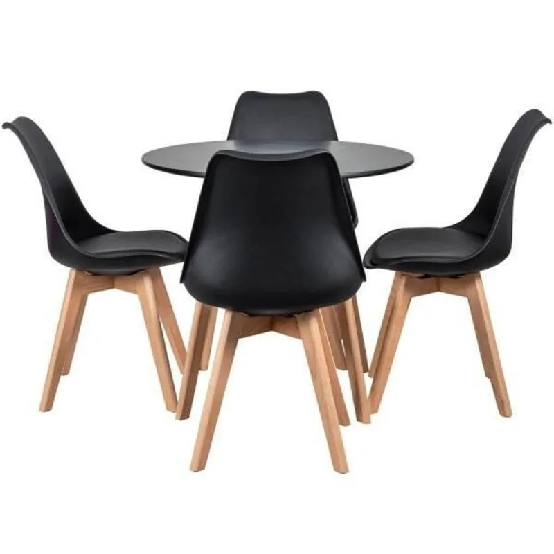 Mesa De Jantar Redonda 80cm 4 Cadeiras Estofadas Leda Preto - Universal Mix