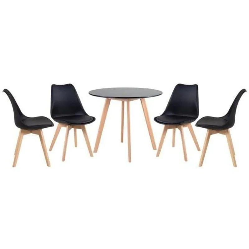 Kit Mesa De Jantar Redonda 90 Cm Preto 4 Cadeiras Estofadas - Decoreshop - Agro