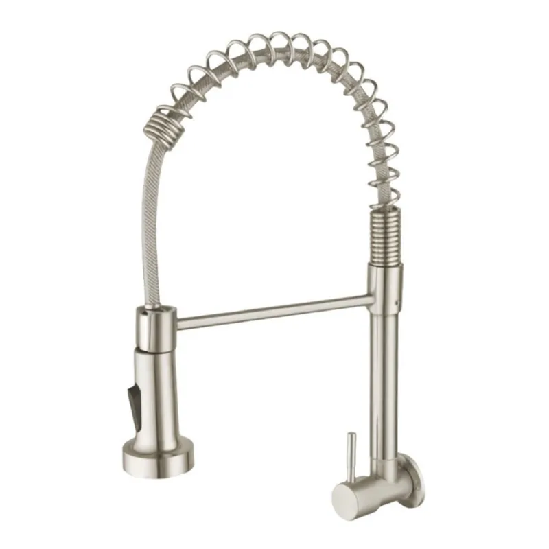 Torneira para Cozinha Parede 1/4V Bica Alta Aço Escovado Gourmet Flex
