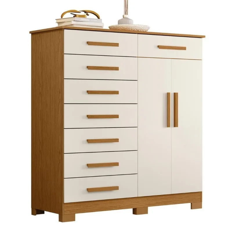 Cômoda para Quarto Verona 8 Gavetas em MDF com Puxadores em MDF Off White Cinamomo - OUTRAS MARCAS - Móveis
