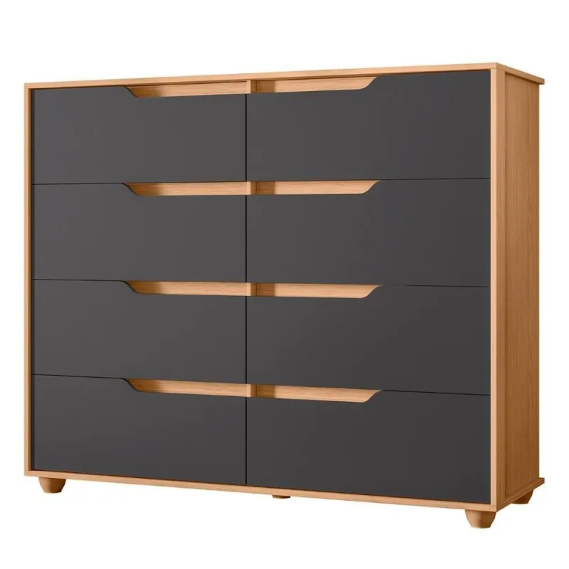 Cômoda para Quarto Doble Flex 8 Gavetas em MDF com Corrediça Telescópica Titânio Freijó - Mpozenato