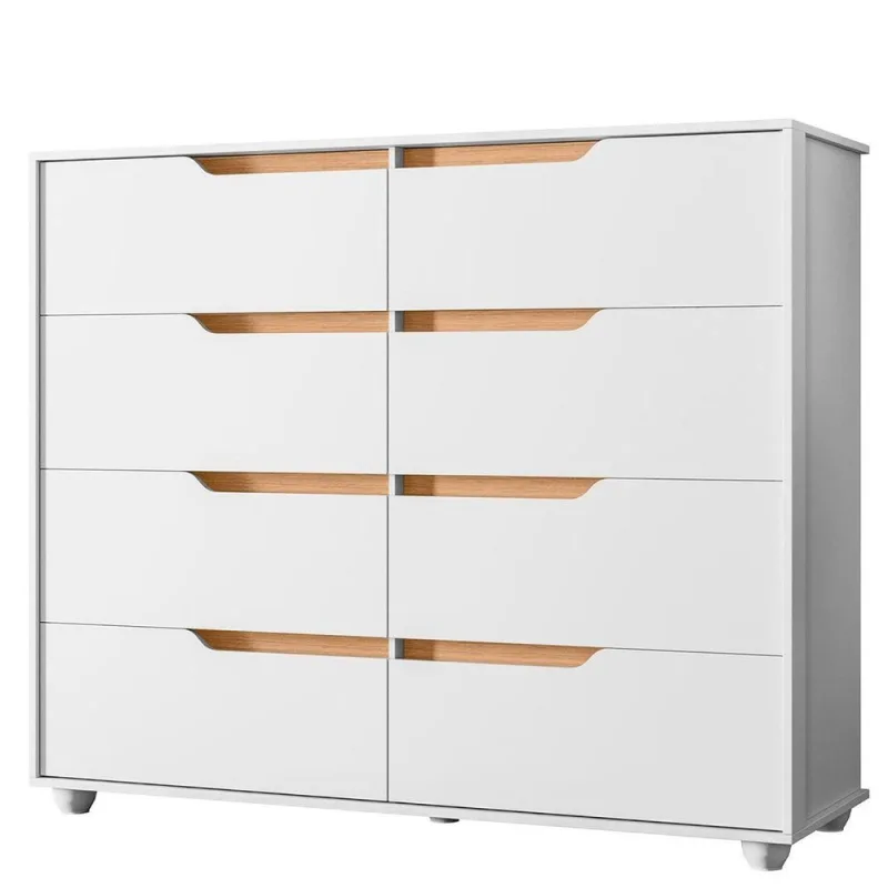 Cômoda Doble 8 Gavetas MDF com Puxador Cava Branco Freijó para Quarto Amplo Espaço Interno - OUTRAS MARCAS