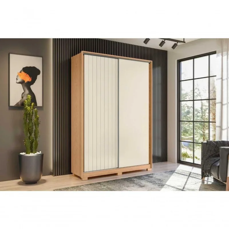Guarda Roupa Casal Frizatto 2 Portas de Correr 3 Gavetas MDP com Espelho Freijó Off White Flex 160CM - OUTRAS