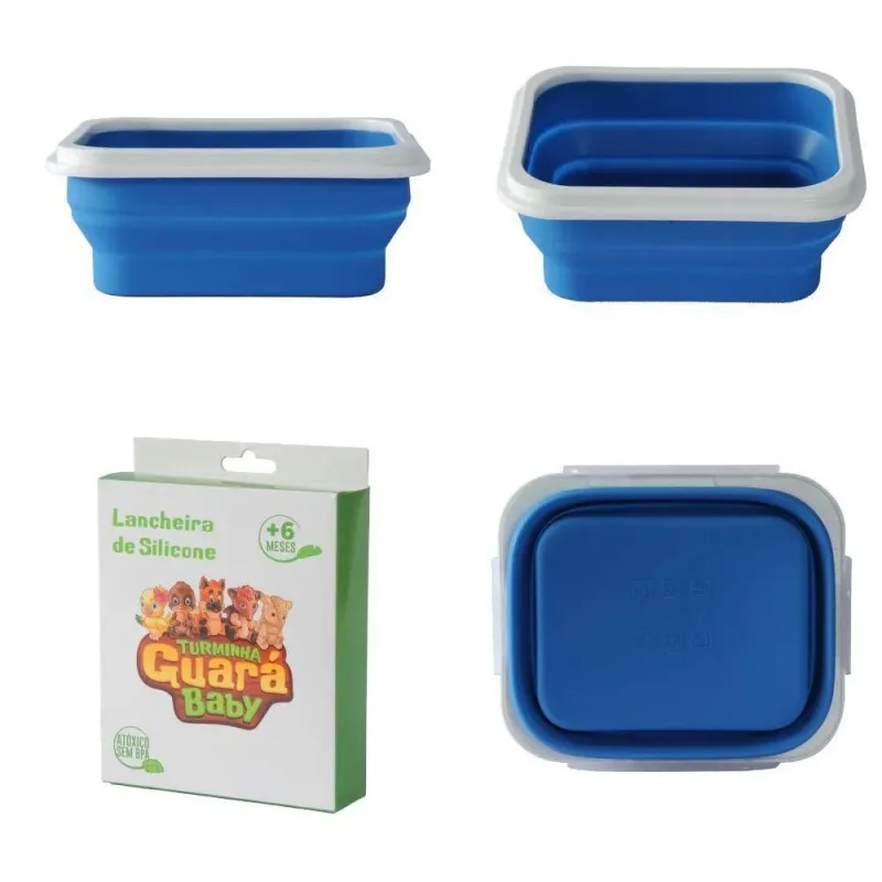 Pote Lancheira Silicone Flexível Com Talher Azul Turminha Guara - TURMINHA GUARA