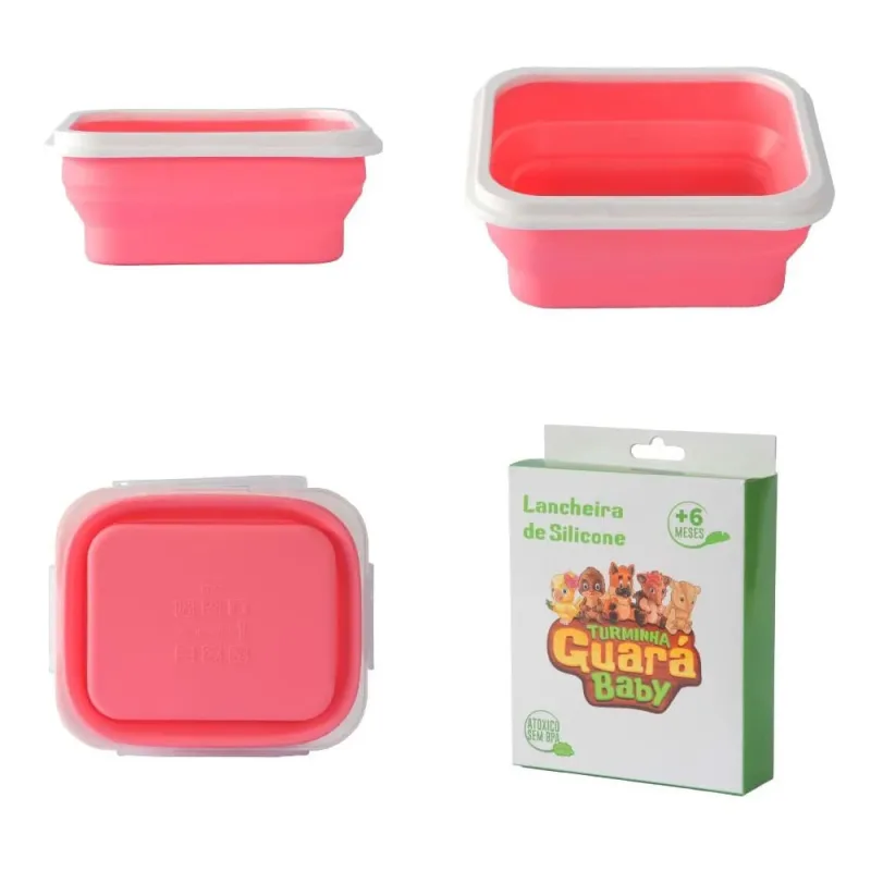 Pote Lancheira Silicone Flexível Com Talher Rosa Turminha Guara - TURMINHA GUARA