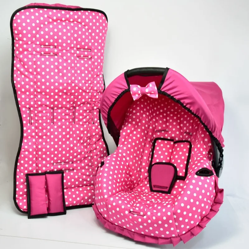 Capa de bebê conforto E capa carrinho - pink bola branca