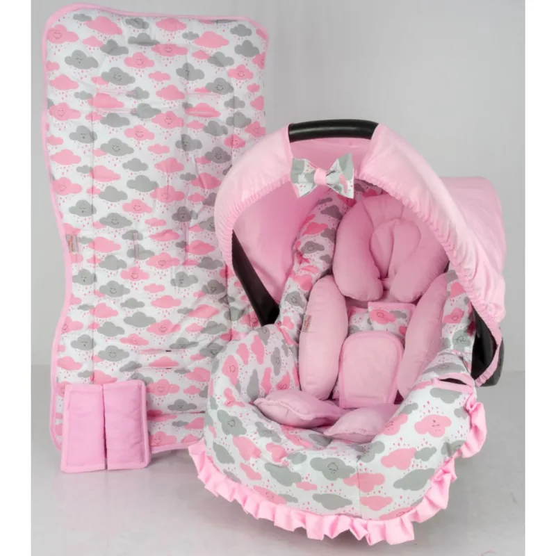 Capa de bebê conforto + carrinho + redutor - nuvem rosa nova