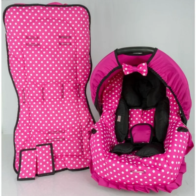 Capa bebê conforto + carrinho + redutor - pink bola branca
