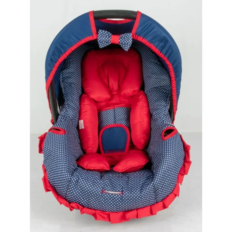 Kit capa de bebê conforto E redutor - poá marinho C vermelho
