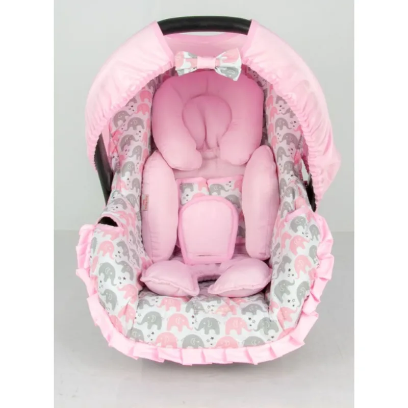 Capa de bebê conforto E redutor - passinho elefante rosa
