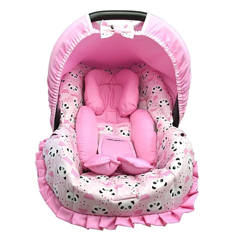 Kit capa de bebê conforto E redutor - panda c/ rosa