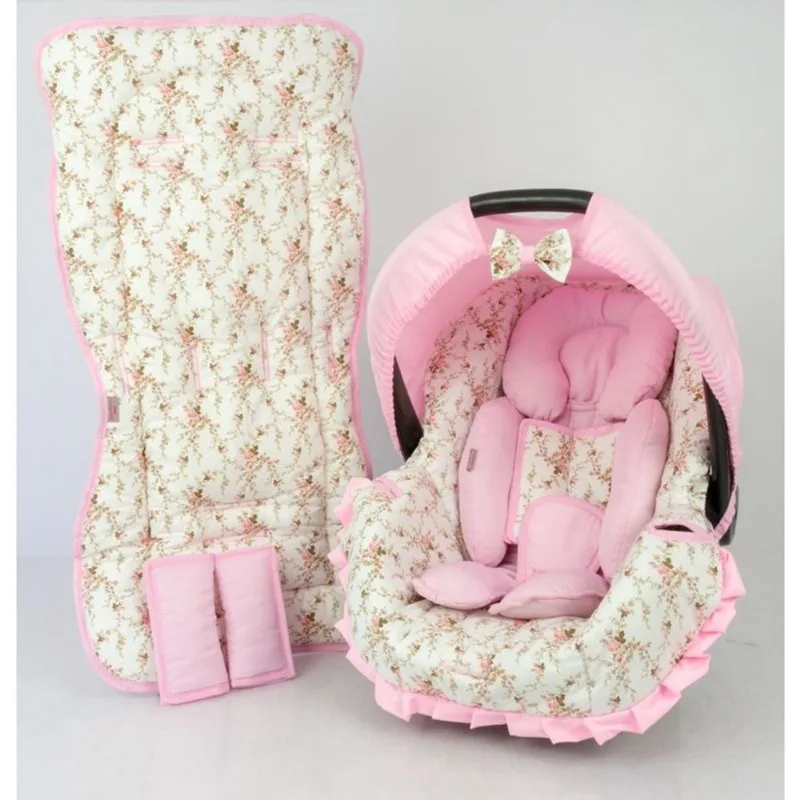 Capa bebê conforto + carrinho + redutor - floral bege novo