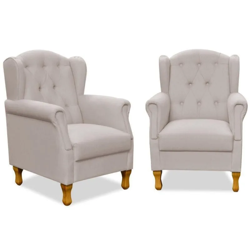 Kit 2 Poltronas Para Sala De Estar Yara P02 Linho Bege Lyam Decor - Lyam Decor