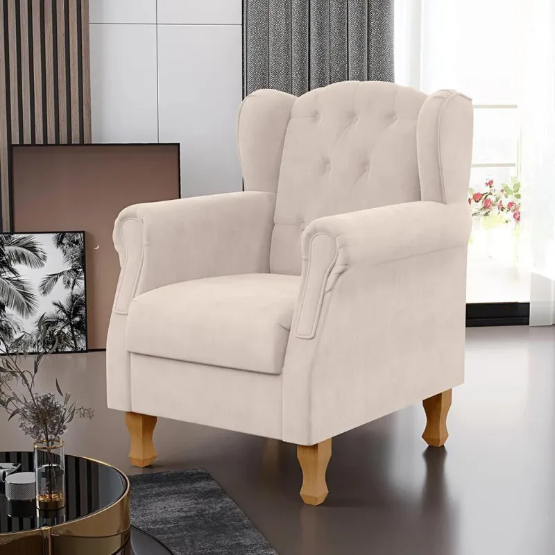 Poltrona Decorativa Para Sala De Estar Yara P02 Suede - Lyam Decor Cinza - Lyam Decor