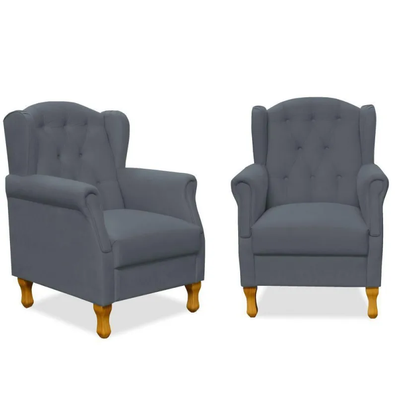 Kit 02 Poltronas Decorativas Para Sala de Estar Yara P02 Suede Cinza - Lyam Decor - Lyam Decor - Móveis