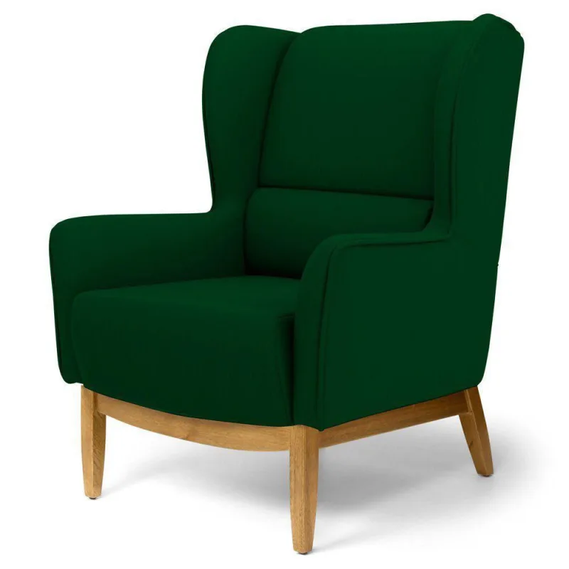 Poltrona Decorativa Sala de Estar Milena D02 Base de Madeira Veludo Verde Liso C-303 - Lyam Decor - Lyam Decor