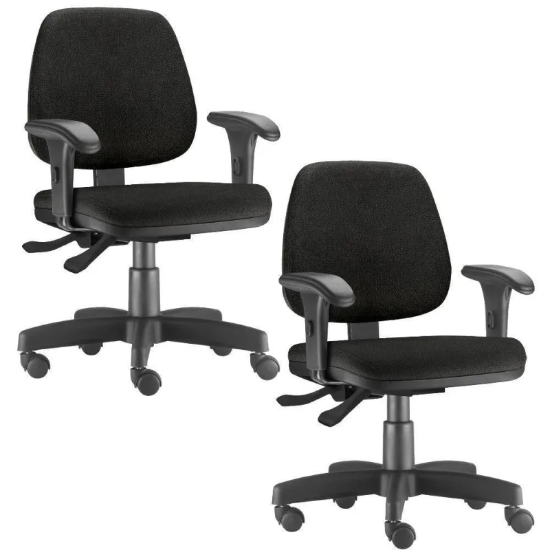 Kit 02 Cadeiras Job L02 Escritório Couro Sintético Preto - Lyam Decor - Agro