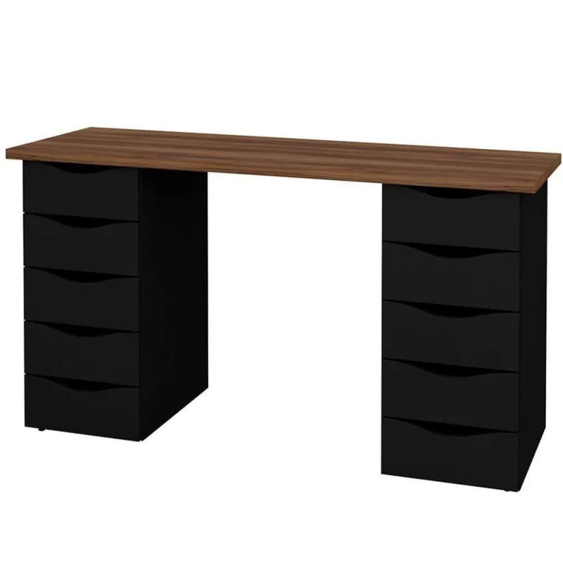 Mesa para Escritório Escrivaninha Due Web Clássica 10 Gavetas em MDF Preto para Home Office - Lyam Decor