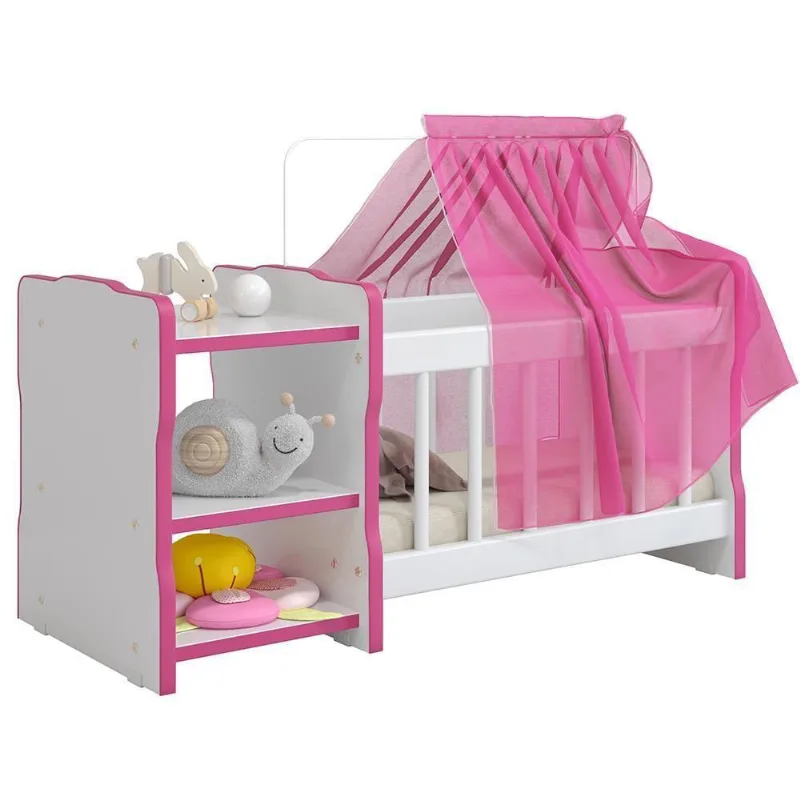 Berço Para Boneca Cristal Brinquedo Infantil Branco Rosa - Lyam Decor