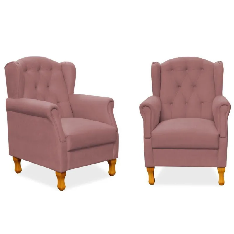 Kit 02 Poltronas Decorativas Para Sala de Estar Yara P02 Suede Rosê - Lyam Decor - Lyam Decor