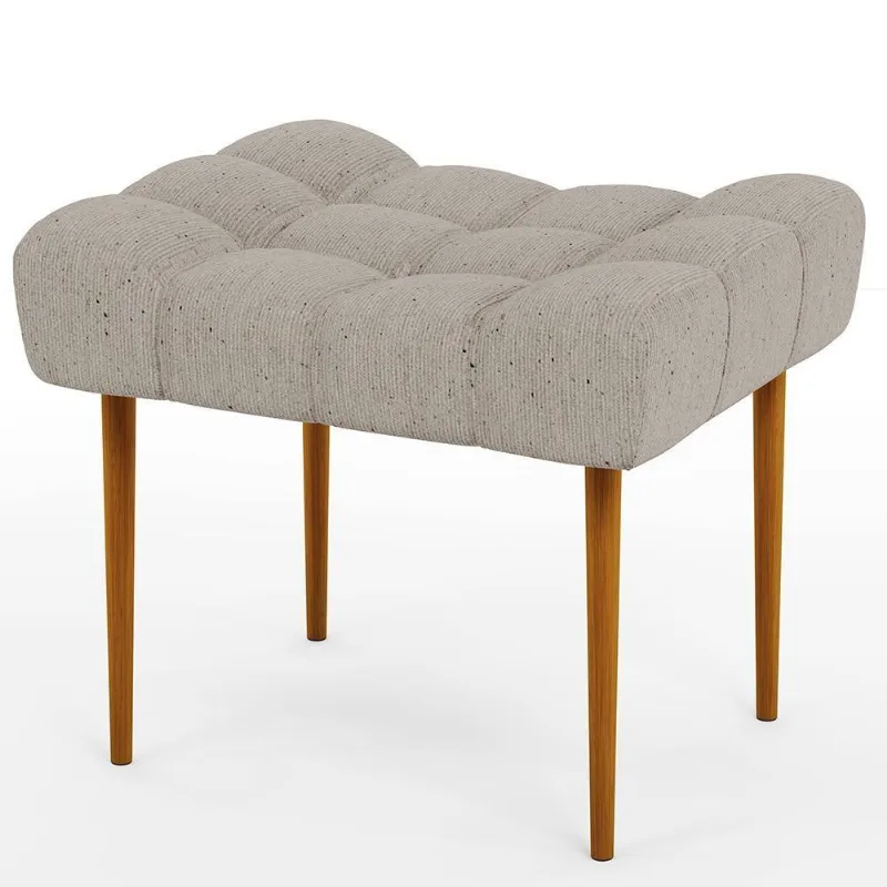 Puff Requinte L02 Capitone Banqueta Linho Bege Pés Palito - Lyam Decor