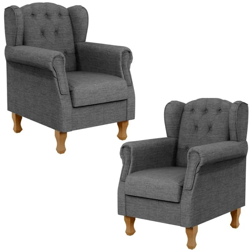 Kit 2 Poltronas Yara P02 Sala de Estar Linho Cinza Lyam Decor - Lyam Decor