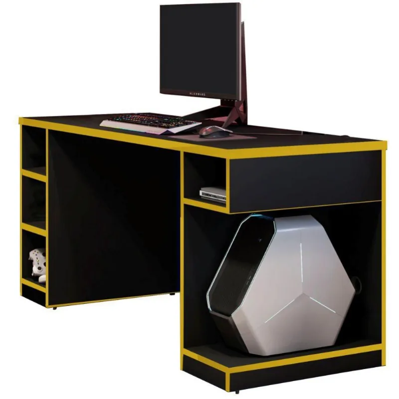 Mesa Para Computador Notebook PC Gamer Destiny F01 Preto Amarelo - Lyam Decor - Lyam Decor