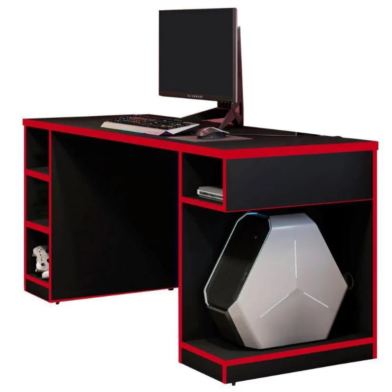 Mesa Para Computador Notebook PC Gamer Destiny F01 Preto Vermelho - Lyam Decor - Lyam Decor