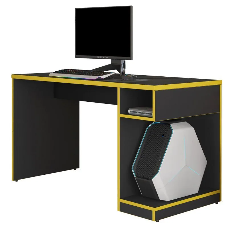 Mesa Para Computador Notebook PC Gamer Legend F01 Preto Amarelo - Lyam Decor - Lyam Decor