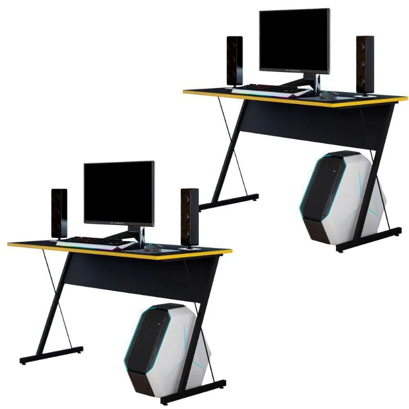 Kit 02 Mesas Para Computador Notebook PC Gamer Kombat F01 Preto Amarelo - Lyam Decor