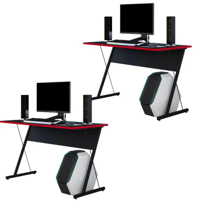 Kit 02 Mesas Para Computador Notebook PC Gamer Kombat F01 Preto Vermelho - Lyam Decor - Lyam Decor
