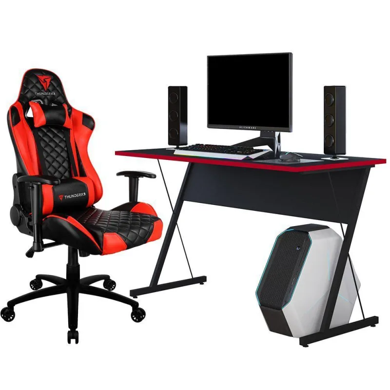 Kit Mesa Para PC Gamer Kombat com Cadeira Gamer TGC12 H01 ThunderX3 Preto Vermelho - Lyam Decor - Lyam Decor
