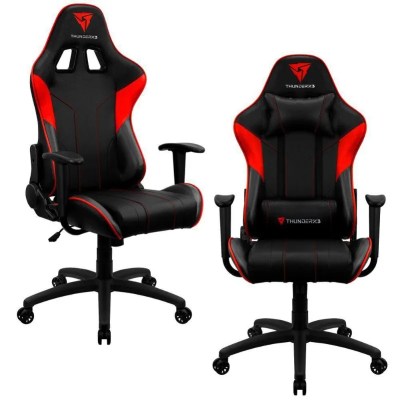 Kit 02 Cadeiras Gamer Office Giratória com Elevação a Gás EC3 Preto Vermelho - ThunderX3