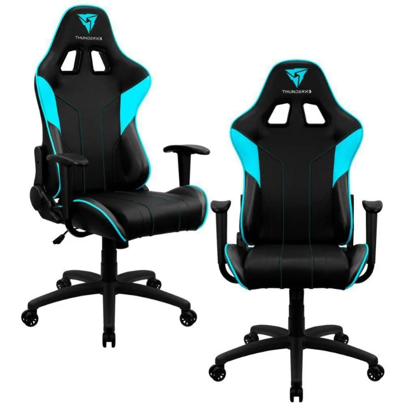 Kit 02 Cadeiras Gamer Office Giratória com Elevação a Gás EC3 Preto Ciano - ThunderX3 - Lyam Decor