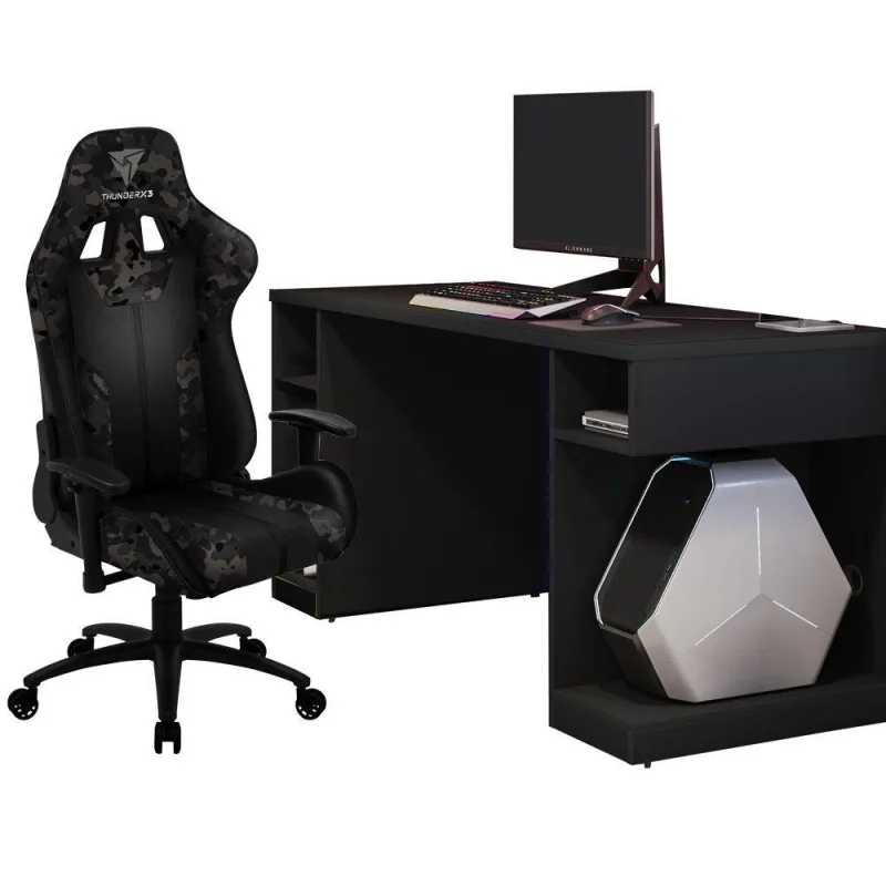 Kit Mesa Para PC Gamer Destiny Preto com Cadeira Gamer BC3 ThunderX3 Camuflado - Lyam Decor - Lyam Decor - Casa