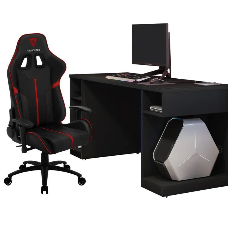 Kit Mesa Para PC Gamer Destiny Preto com Cadeira Gamer BC3 ThunderX3 Preto Vermelho - Lyam Decor - Lyam Decor