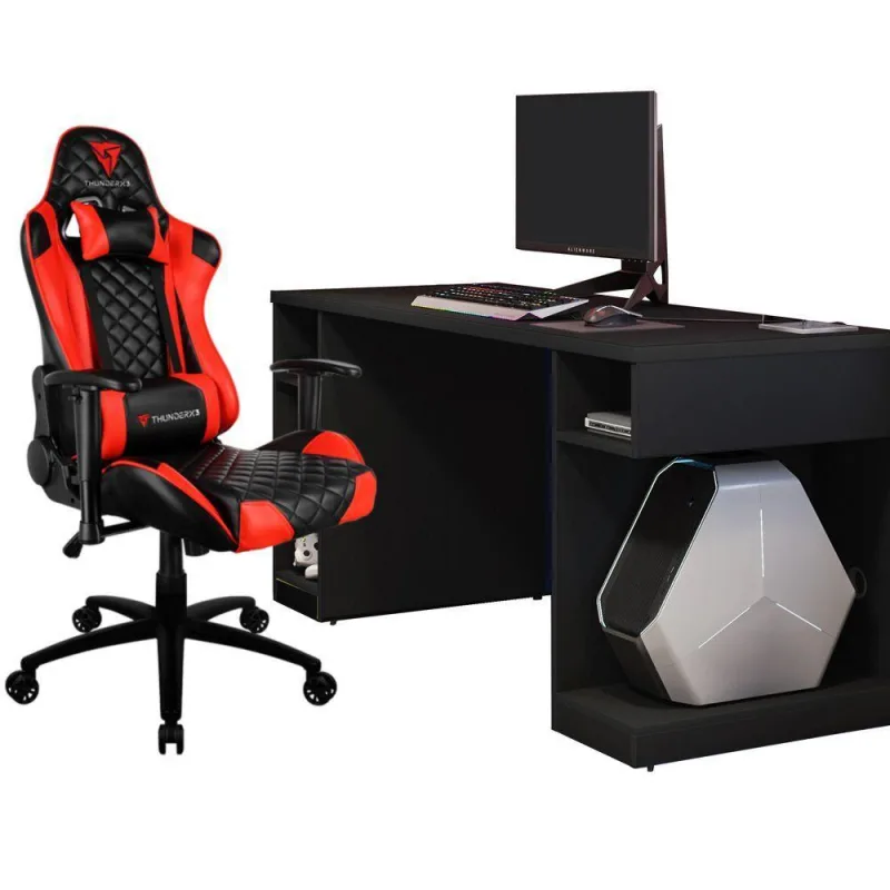 Kit Mesa Para PC Gamer Destiny Preto e Cadeira Gamer TGC12 H01 ThunderX3 Preto Vermelho -Lyam Decor - Lyam Decor