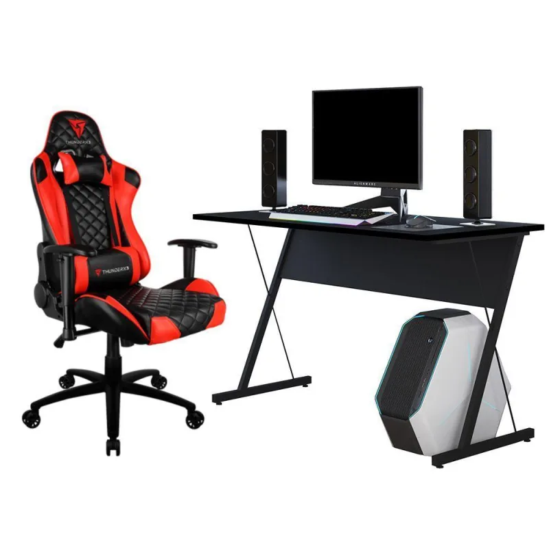 Kit Mesa Para PC Gamer Kombat Preto com Cadeira Gamer TGC12 H01 ThunderX3 Vermelho - Lyam Decor - Lyam Decor