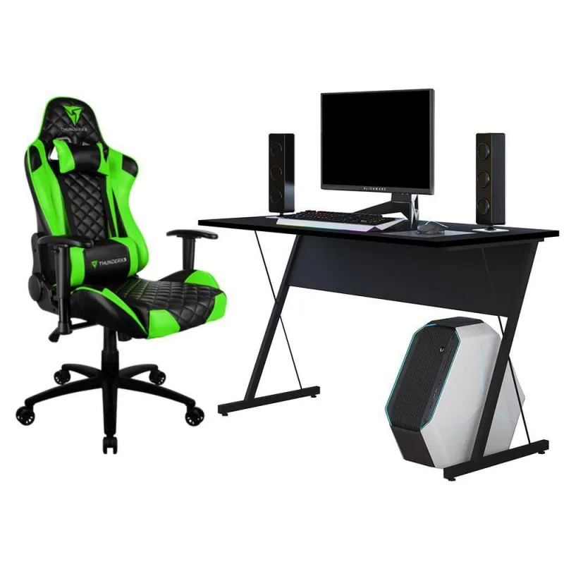 Kit Mesa Para PC Gamer Kombat Preto com Cadeira Gamer TGC12 ThunderX3 Verde - Lyam Decor - Lyam Decor - Casa