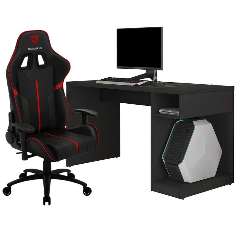 Kit Mesa Para PC Gamer Legend Preto com Cadeira Gamer BC3 ThunderX3 Preto Vermelho - Lyam Decor - Lyam Decor - Casa