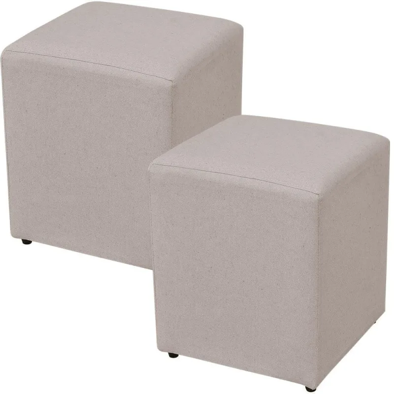 Kit 02 Puffs Quadrado L02 Decorativo Sala de Estar Linho Bege - Lyam Decor - Lyam Decor - Móveis