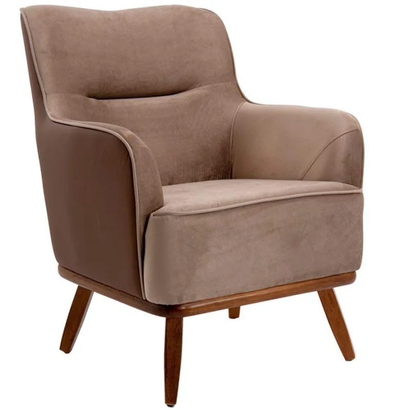 Poltrona Base Isabella Veludo Bege Escuro - Lyam Decor