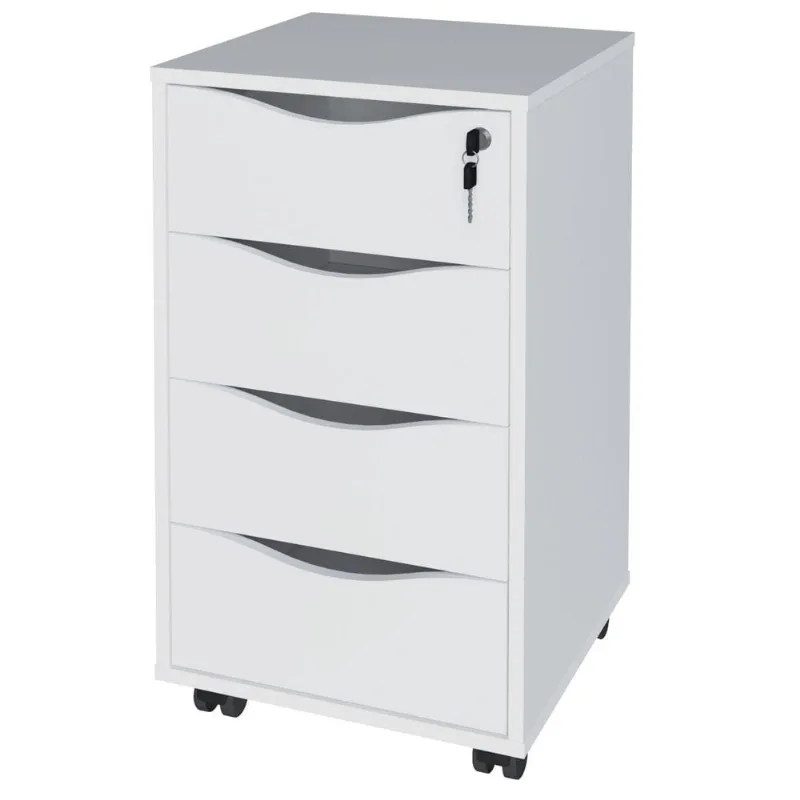 Gaveteiro Para Escritório Office com Rodízios 04 Gavetas Bit A02 Branco - Lyam Decor - Lyam Decor