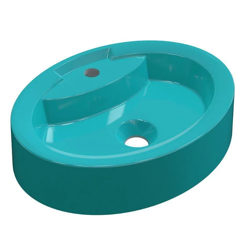 Cuba De Apoio Oval C01 Para Banheiro Onix O43 Azul Turquesa - Lyam Decor